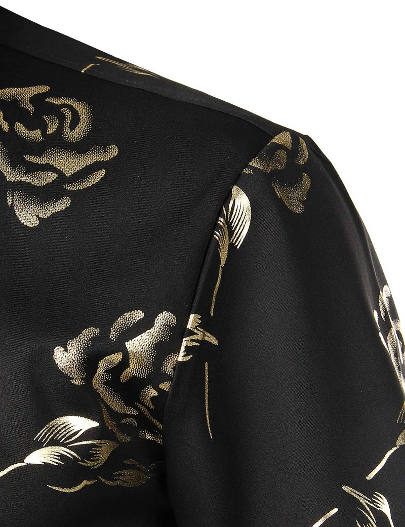ZEROYAA Mens Hipster Gold Rose Printed Slim Fit Short Sleeve Button Down Dress Shirts ZZCL41 Black Medium - Image 4